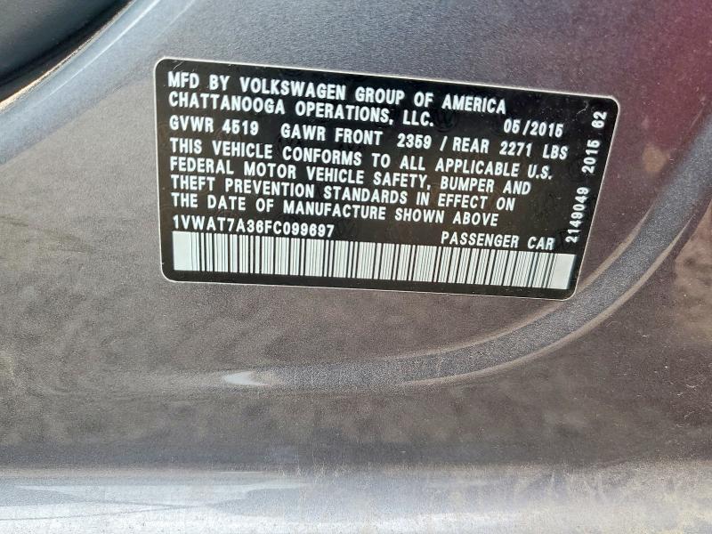 Продаж на аукціоні авто 2015 Volkswagen Passat, vin: 1VWAT7A36FC099697, номер лоту: 64148426