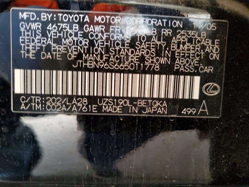 66922366 :رقم المزاد ، JTHBN96S665011778 vin ، 2006 Lexus Gs مزاد بيع