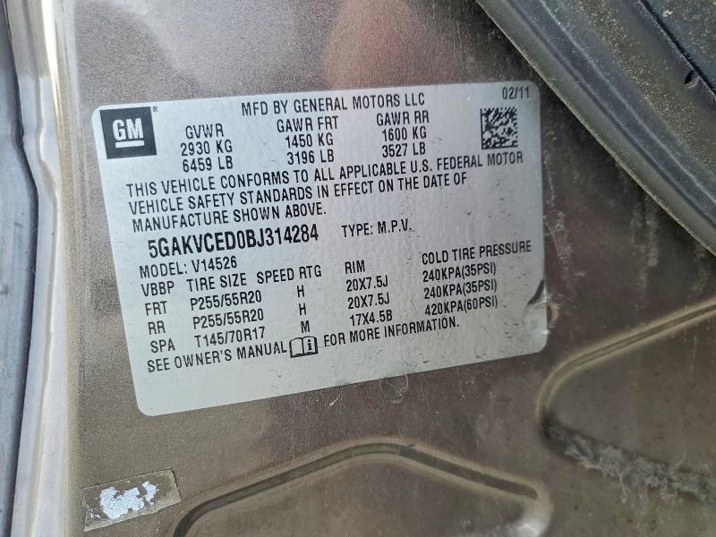 2011 Buick Enclave მანქანა იყიდება აუქციონზე, vin: 5GAKVCED0BJ314284, აუქციონის ნომერი: 65160266