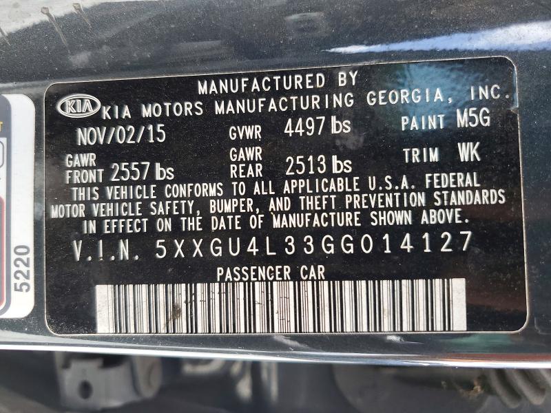 2016 Kia Optima მანქანა იყიდება აუქციონზე, vin: 5XXGU4L33GG014127, აუქციონის ნომერი: 64367286