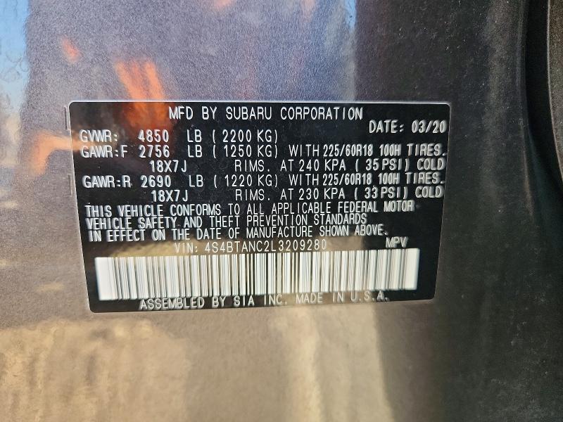 Aukcja sprzedaży 2020 Subaru Outback, vin: 4S4BTANC2L3209280, numer aukcji: 65656386