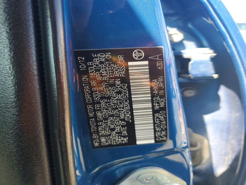 64489566 :رقم المزاد ، JTDKDTB3XC1522042 vin ، 2012 Toyota Prius C مزاد بيع