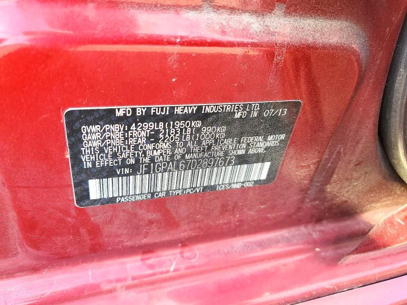 Продажа на аукционе авто 2013 Subaru Impreza, vin: JF1GPAL67D2897673, номер лота: 65303636