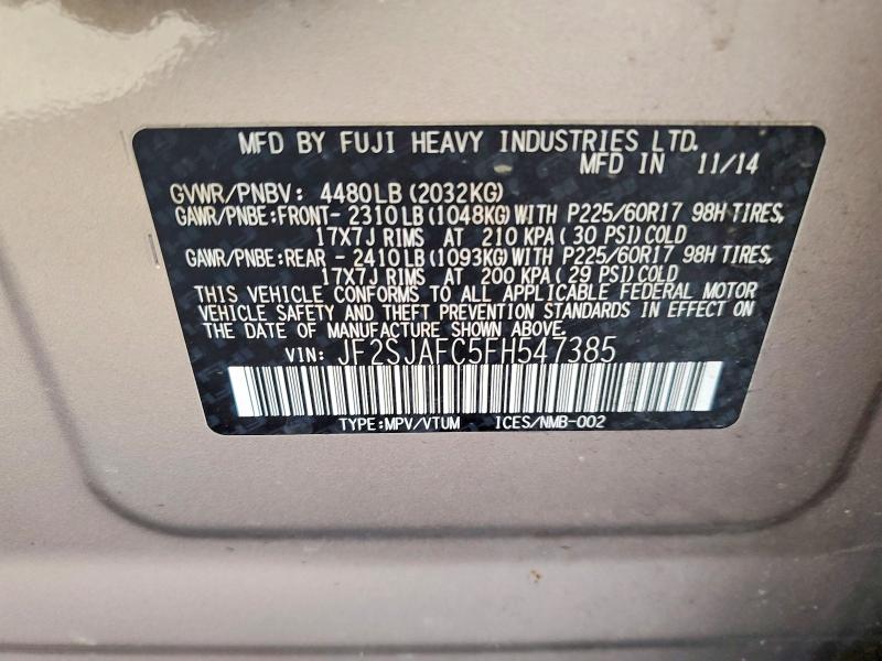 Aukcja sprzedaży 2015 Subaru Forester, vin: JF2SJAFC5FH547385, numer aukcji: 62527076