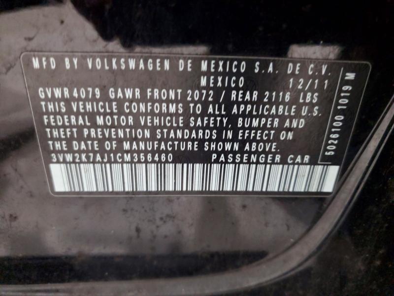2012 Volkswagen Jetta მანქანა იყიდება აუქციონზე, vin: 3VW2K7AJ1CM356460, აუქციონის ნომერი: 63597066