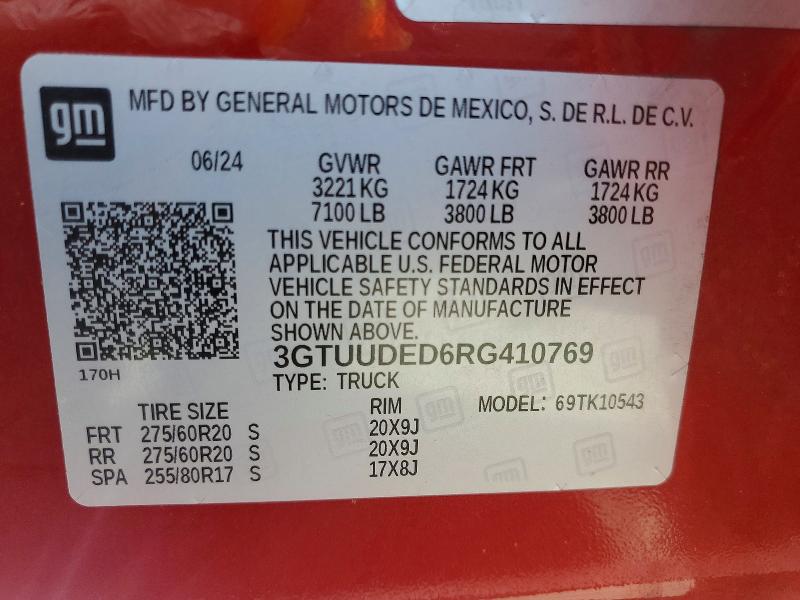 Aukcja sprzedaży 2024 Gmc Sierra, vin: 3GTUUDED6RG410769, numer aukcji: 66060716