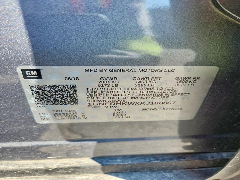 63202126 :رقم المزاد ، 1GNERHKWXKJ108867 vin ، 2019 Chevrolet Traverse مزاد بيع