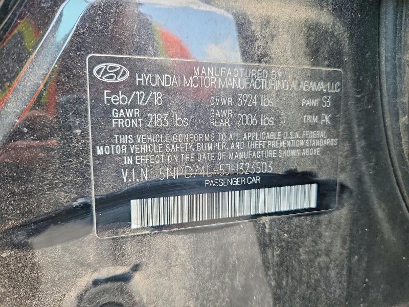 2018 Hyundai Elantra მანქანა იყიდება აუქციონზე, vin: 5NPD74LF5JH323503, აუქციონის ნომერი: 64247586