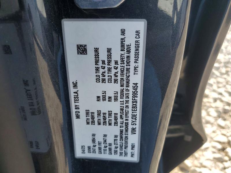 Aukcja sprzedaży 2025 Tesla Model 3, vin: 5YJ3E1EBXSF995454, numer aukcji: 63752636