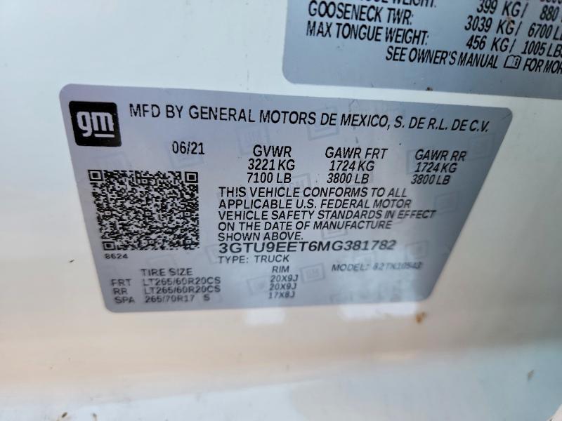 66353866 :رقم المزاد ، 3GTU9EET6MG381782 vin ، 2021 Gmc Sierra مزاد بيع