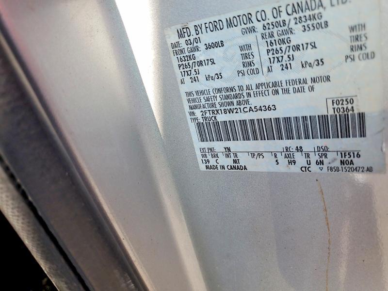 2001 Ford F150 მანქანა იყიდება აუქციონზე, vin: 2FTRX18W21CA54363, აუქციონის ნომერი: 65215976