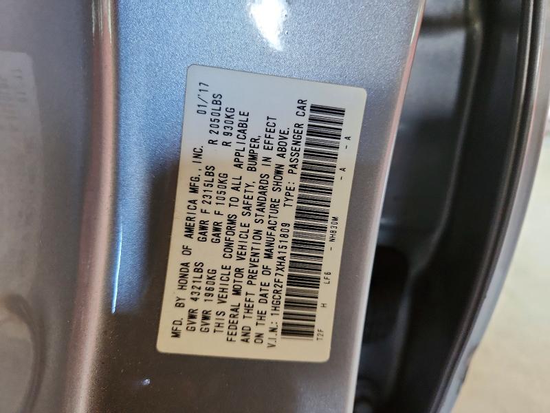 Продажа на аукционе авто 2017 Honda Accord, vin: 1HGCR2F7XHA151809, номер лота: 64121456