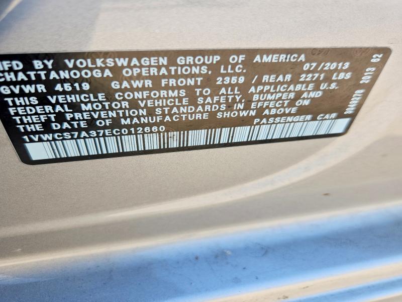 66245686 :رقم المزاد ، 1VWCS7A37EC012660 vin ، 2014 Volkswagen Passat مزاد بيع