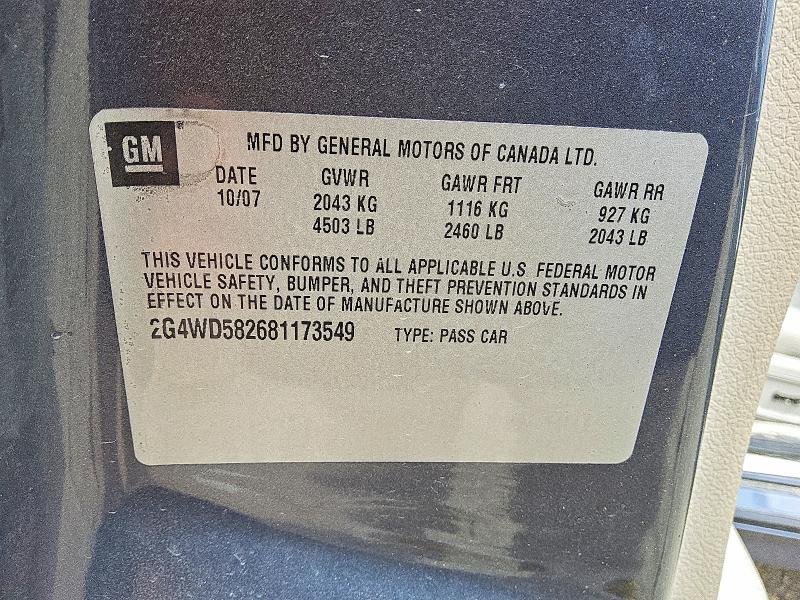 60733516 :رقم المزاد ، 2G4WD582681173549 vin ، 2008 Buick Lacrosse مزاد بيع
