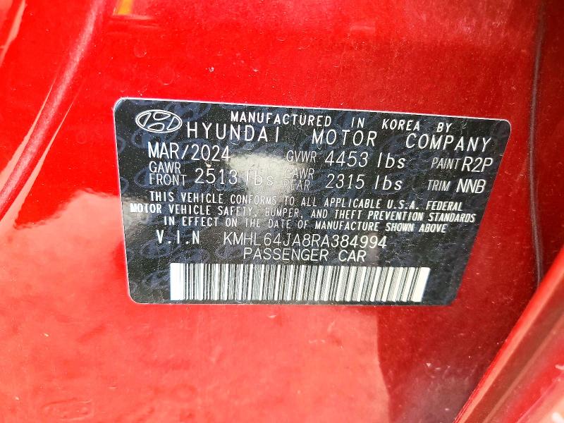 Продажа на аукционе авто 2024 Hyundai Sonata, vin: KMHL64JA8RA384994, номер лота: 63559046