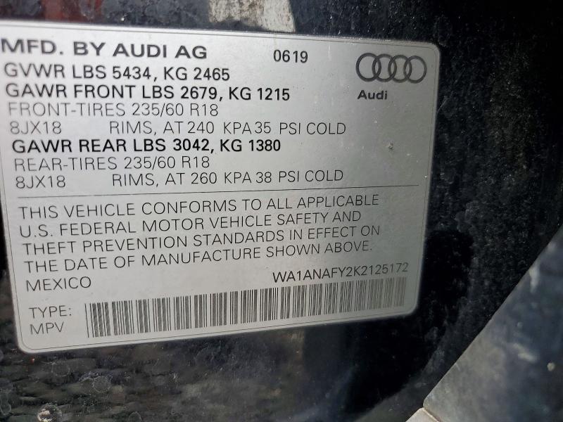 65838886 :رقم المزاد ، WA1ANAFY2K2125172 vin ، 2019 Audi Q5 مزاد بيع