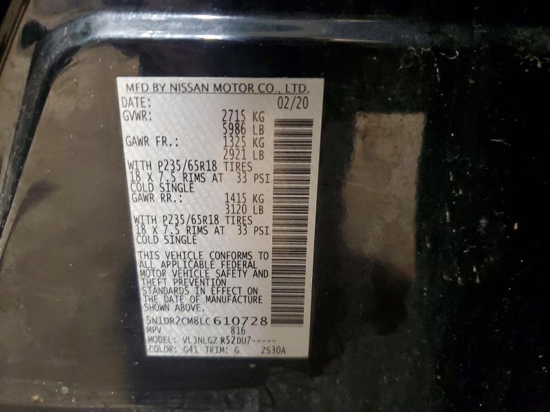 Продажа на аукционе авто 2020 Nissan Pathfinder, vin: 5N1DR2CM8LC610728, номер лота: 65457856