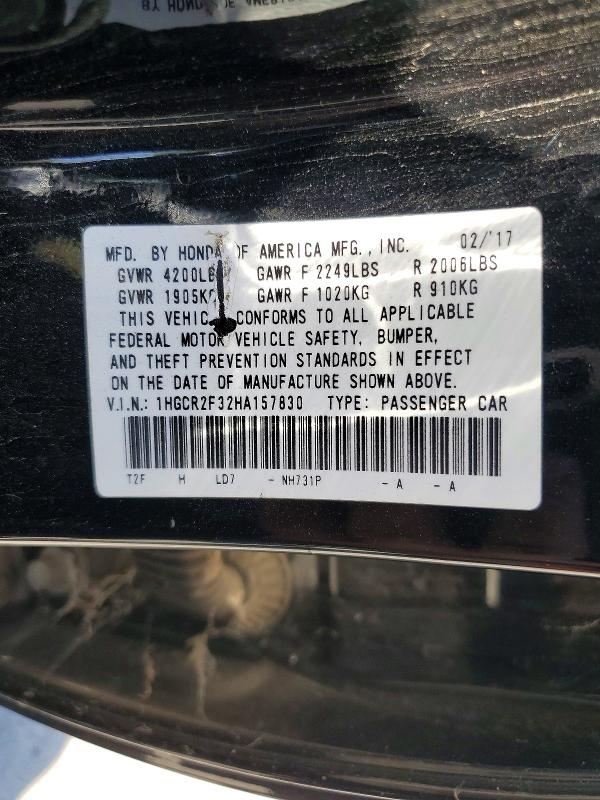 Aukcja sprzedaży 2017 Honda Accord, vin: 1HGCR2F32HA157830, numer aukcji: 65805566