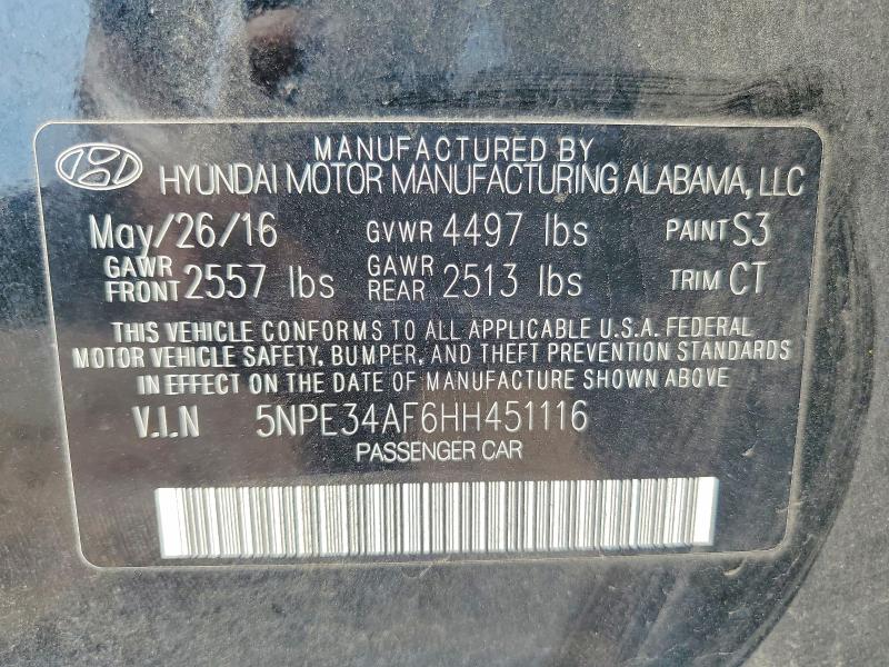 65299476 :رقم المزاد ، 5NPE34AF6HH451116 vin ، 2017 Hyundai Sonata مزاد بيع