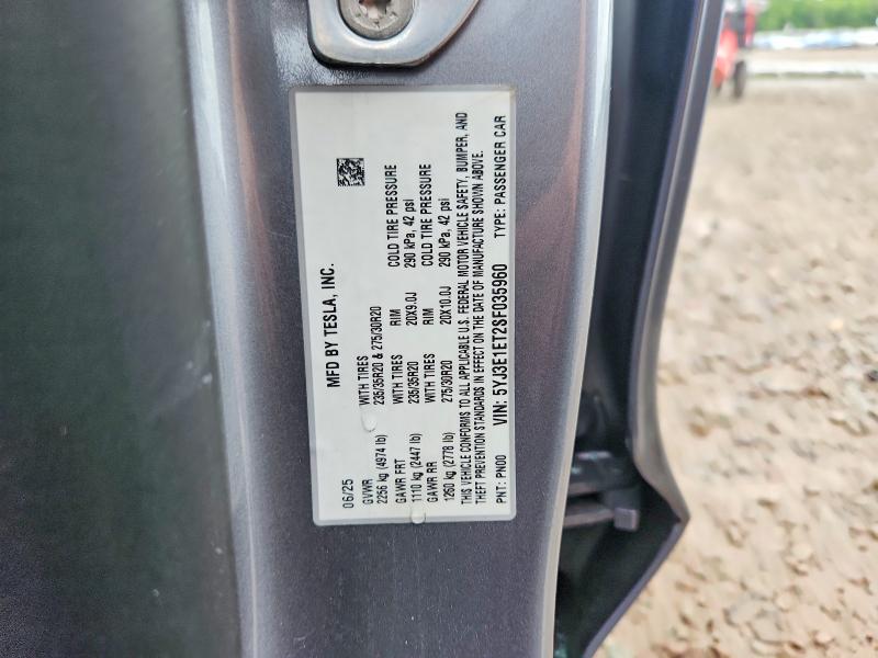 Продаж на аукціоні авто 2025 Tesla Model 3, vin: 5YJ3E1ET2SF035960, номер лоту: 62359406
