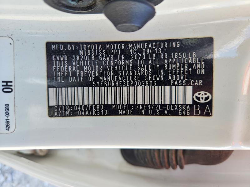 63835896 :رقم المزاد ، 5YFBURHE3EP002906 vin ، 2014 Toyota Corolla مزاد بيع