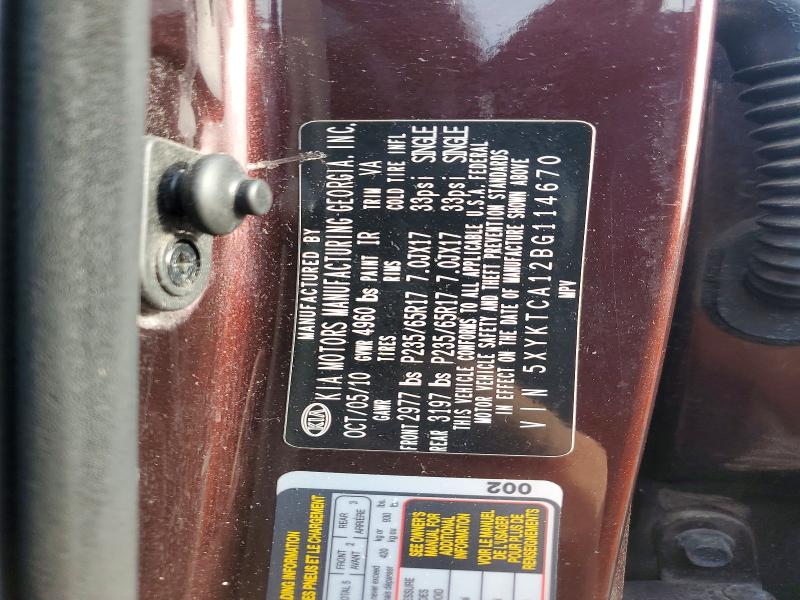 66824426 :رقم المزاد ، 5XYKTCA12BG114670 vin ، 2011 Kia Sorento مزاد بيع