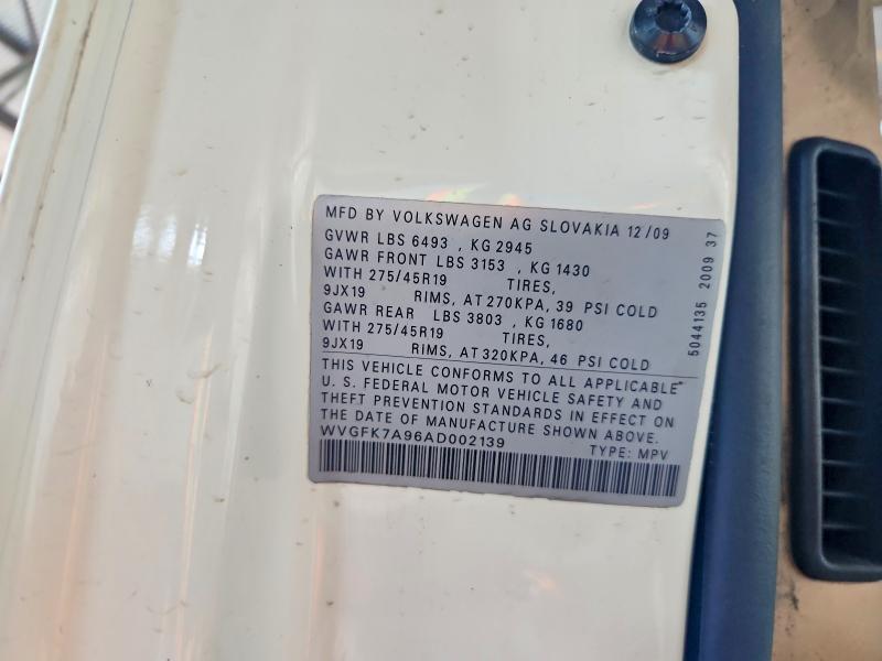 Продаж на аукціоні авто 2010 Volkswagen Touareg, vin: WVGFK7A96AD002139, номер лоту: 66840836