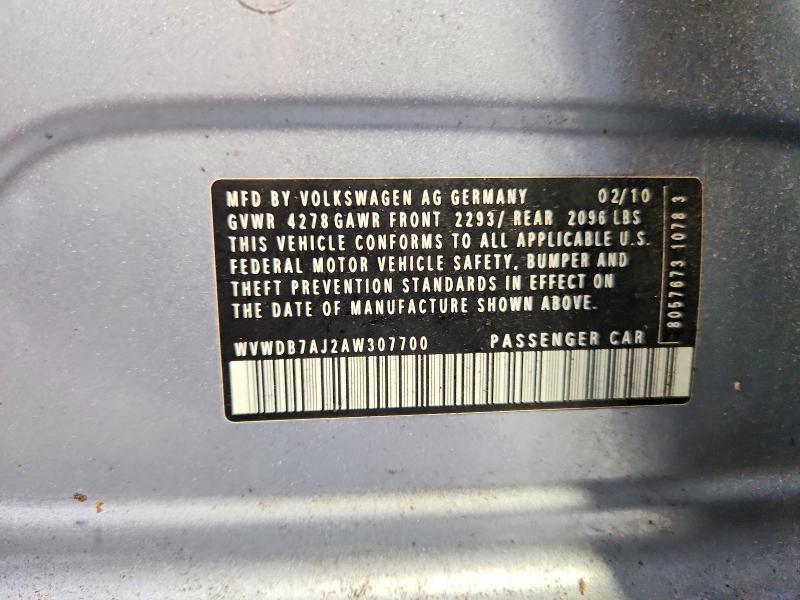 65623476 :رقم المزاد ، WVWDB7AJ2AW307700 vin ، 2010 Volkswagen Golf مزاد بيع