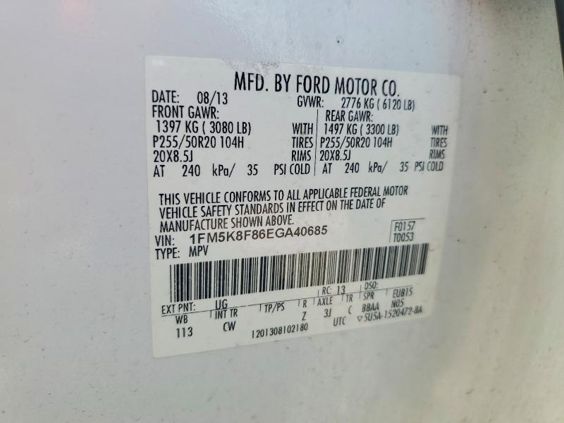 Aukcja sprzedaży 2014 Ford Explorer, vin: 1FM5K8F86EGA40685, numer aukcji: 64637766