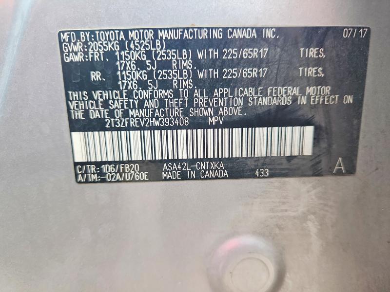 2017 Toyota Rav4 მანქანა იყიდება აუქციონზე, vin: 2T3ZFREV2HW393408, აუქციონის ნომერი: 66129726