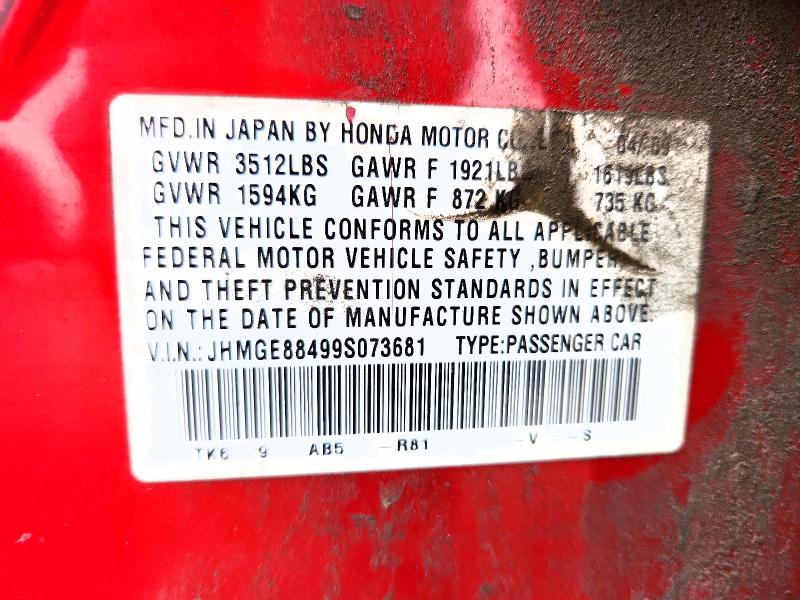 64325266 :رقم المزاد ، JHMGE88499S073681 vin ، 2009 Honda Fit مزاد بيع