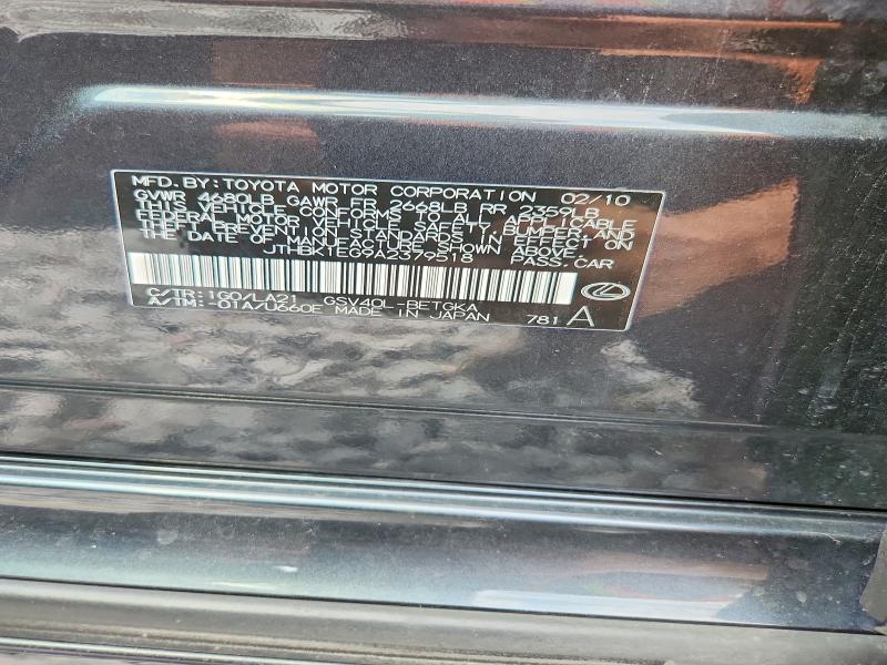 64916596 :رقم المزاد ، JTHBK1EG9A2379518 vin ، 2010 Lexus Es مزاد بيع