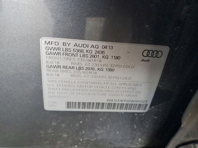 65214996 :رقم المزاد ، WA1LFAFP4DA085523 vin ، 2013 Audi Q5 مزاد بيع