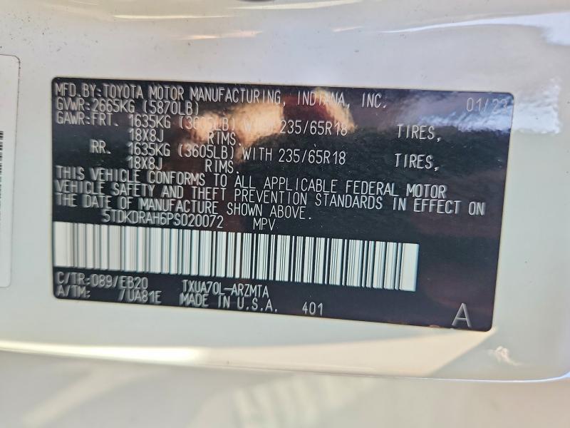 Продаж на аукціоні авто 2023 Toyota Highlander, vin: 5TDKDRAH6PS020072, номер лоту: 65021546