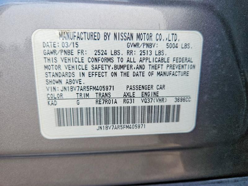 Продаж на аукціоні авто 2015 Infiniti Q50, vin: JN1BV7AR5FM405971, номер лоту: 64596996