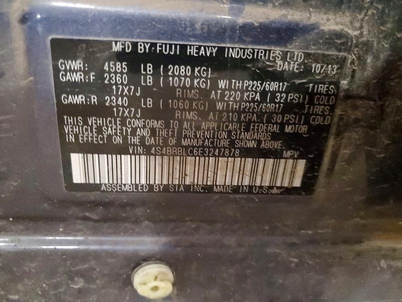 2014 Subaru Outback მანქანა იყიდება აუქციონზე, vin: 4S4BRBLC6E3247878, აუქციონის ნომერი: 66196216