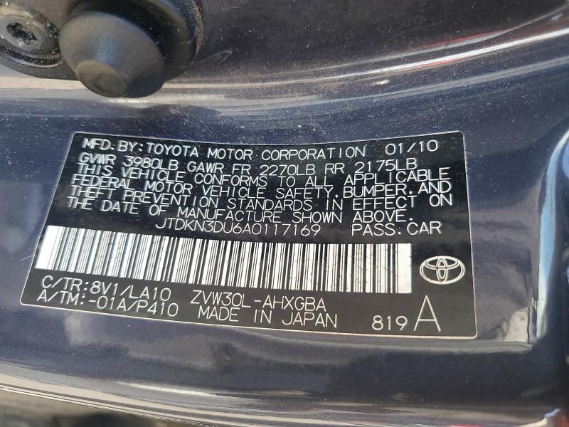 2010 Toyota Prius მანქანა იყიდება აუქციონზე, vin: JTDKN3DU6A0117169, აუქციონის ნომერი: 64148176