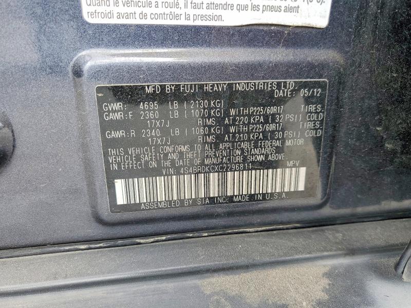 2012 Subaru Outback მანქანა იყიდება აუქციონზე, vin: 4S4BRDKCXC2296811, აუქციონის ნომერი: 64953736