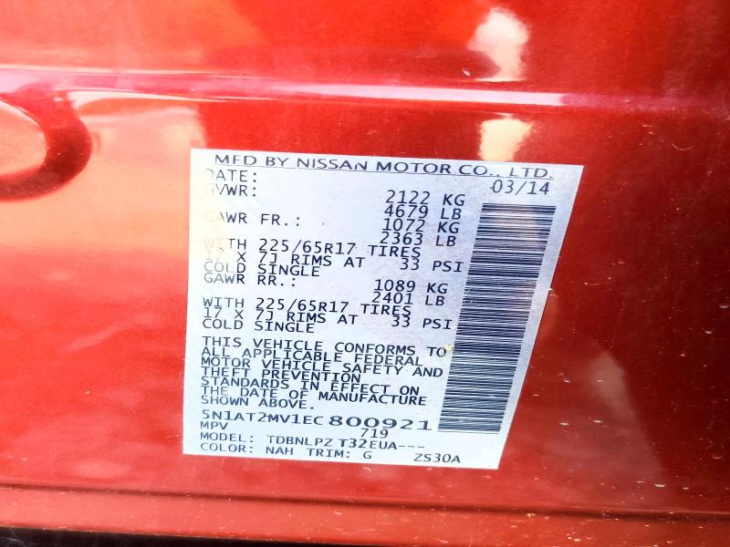 Продаж на аукціоні авто 2014 Nissan Rogue, vin: 5N1AT2MV1EC800921, номер лоту: 64609346