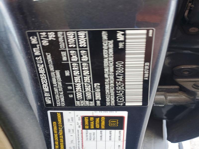 Продаж на аукціоні авто 2015 Mercedes-benz Ml, vin: 4JGDA5JB2FA478690, номер лоту: 65519896