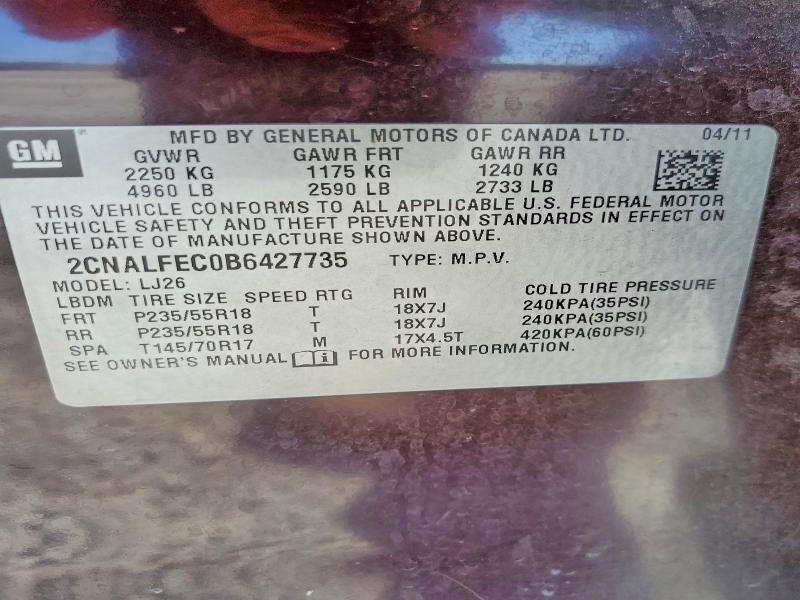 Продажа на аукционе авто 2011 Chevrolet Equinox, vin: 2CNALFEC0B6427735, номер лота: 65117976
