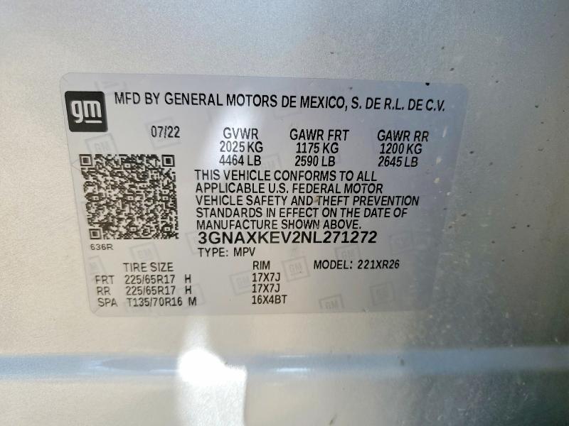 Aukcja sprzedaży 2022 Chevrolet Equinox, vin: 3GNAXKEV2NL271272, numer aukcji: 66135866