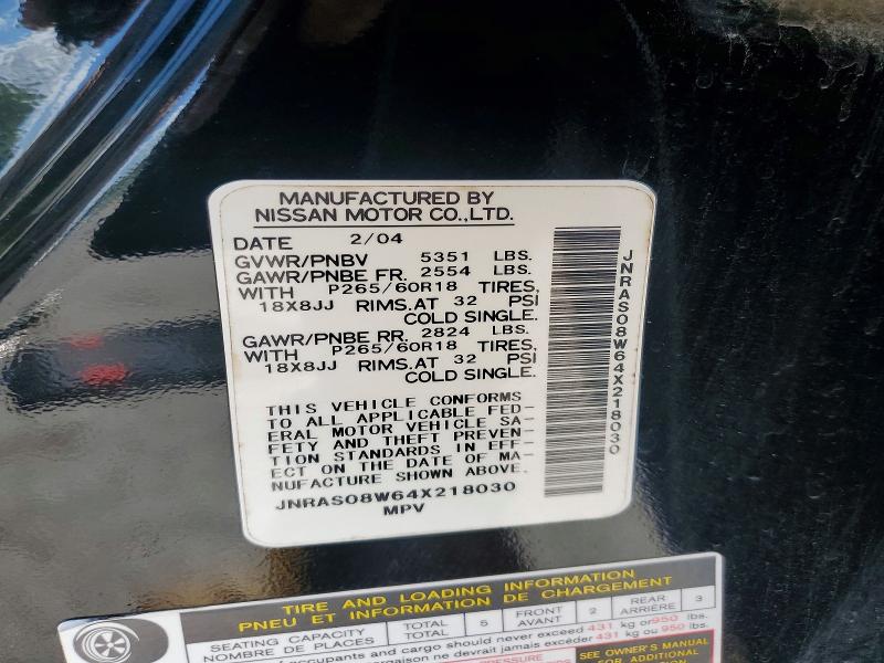 65100566 :رقم المزاد ، JNRAS08W64X218030 vin ، 2004 Infiniti Fx35 مزاد بيع