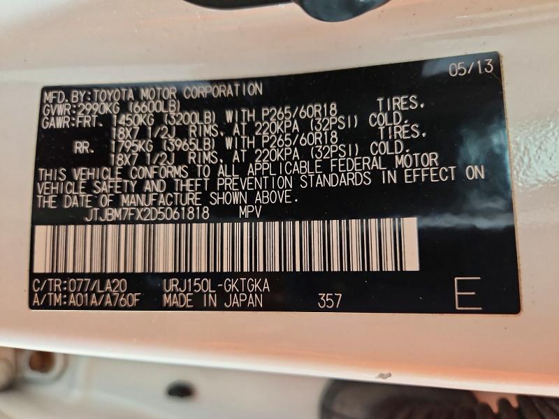 65669336 :رقم المزاد ، JTJBM7FX2D5061818 vin ، 2013 Lexus Gx مزاد بيع