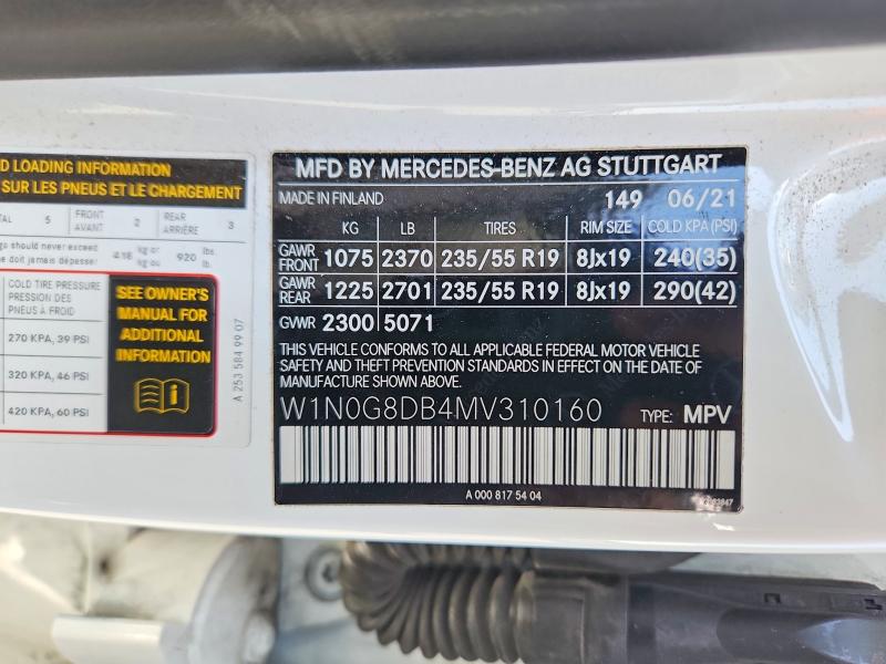 Aukcja sprzedaży 2021 Mercedes-benz Glc, vin: W1N0G8DB4MV310160, numer aukcji: 66388506
