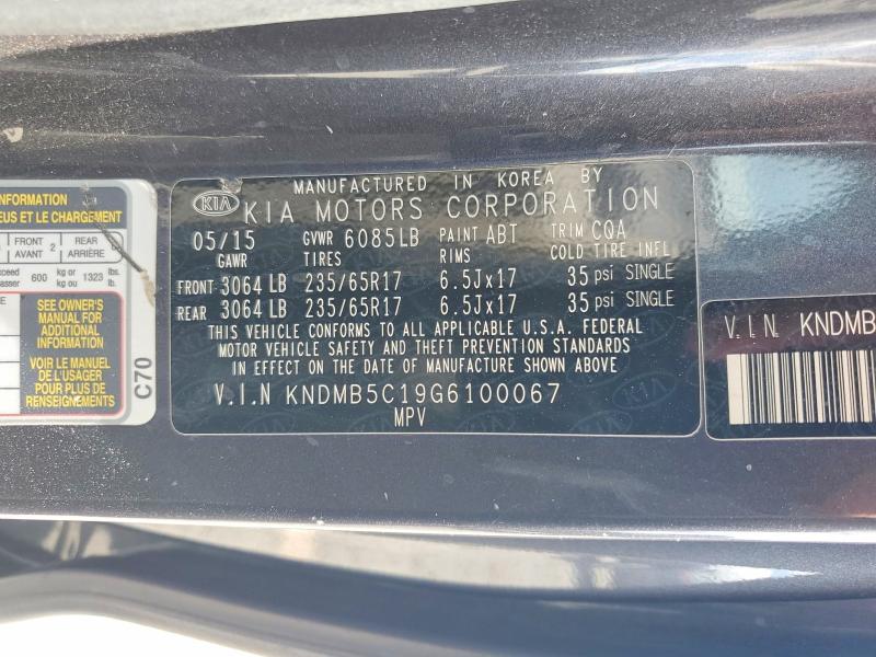 66116766 :رقم المزاد ، KNDMB5C19G6100067 vin ، 2016 Kia Sedona مزاد بيع
