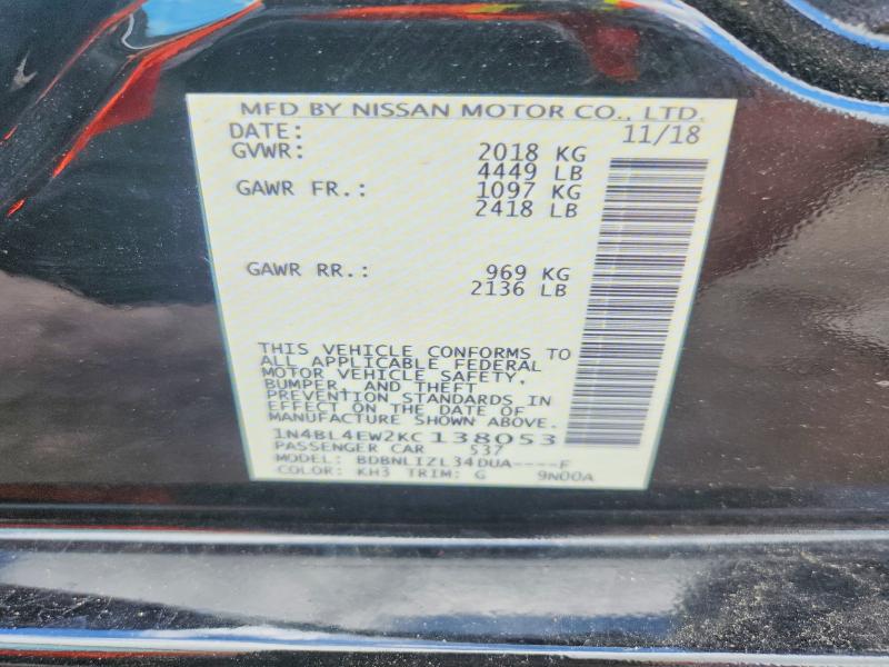 Aukcja sprzedaży 2019 Nissan Altima, vin: 1N4BL4EW2KC138053, numer aukcji: 66516026