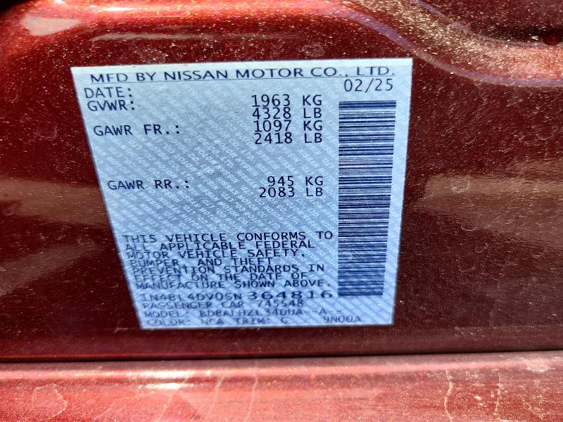 Продажа на аукционе авто 2025 Nissan Altima, vin: 1N4BL4DV0SN364816, номер лота: 67417606