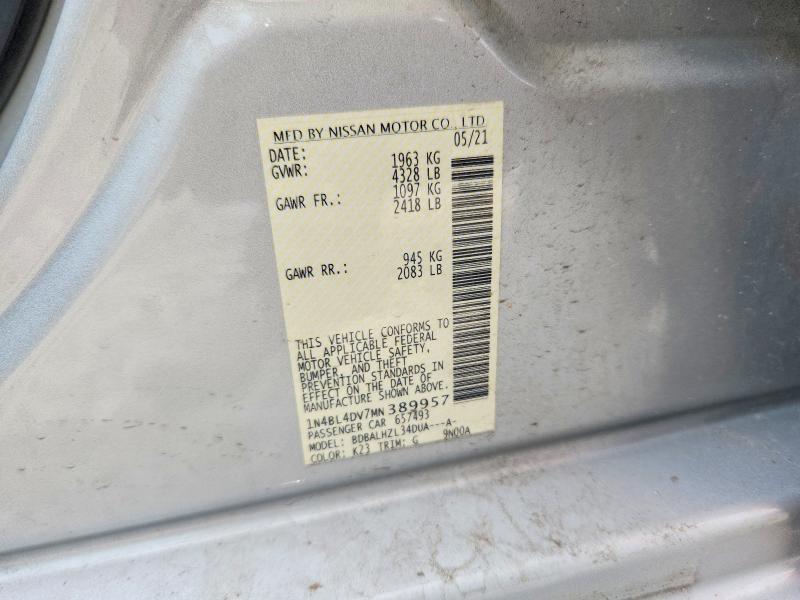 2021 Nissan Altima მანქანა იყიდება აუქციონზე, vin: 1N4BL4DV7MN389957, აუქციონის ნომერი: 64991486