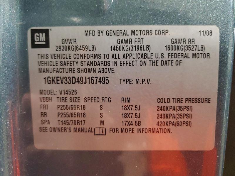 Aukcja sprzedaży 2009 Gmc Acadia, vin: 1GKEV33D49J167495, numer aukcji: 64500886